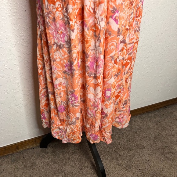 Torrid coral orange white pink floral lace up crinkle maxi dress size 1 or 1X - Picture 6 of 16